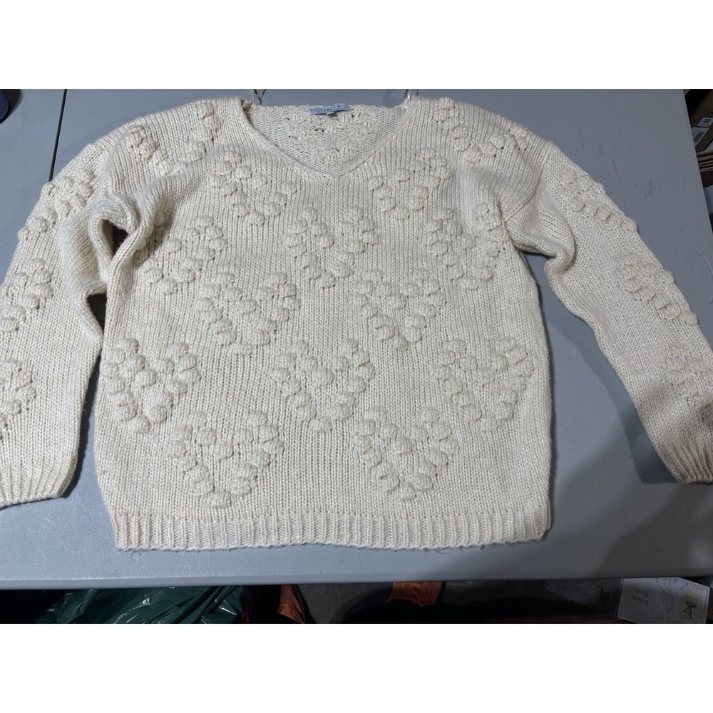 Favlux Fashion Size L Women Whit Chunky Knit Textured Bobble Sweater Long Sleeve